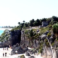 Cliffs at Tulum.  Looking South towards the lighthouse (the square structure on the cliff).