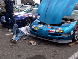 Car show the day before the race.  Please add comments to identify the cars and/or owners.