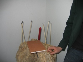 This was the sign in journal at his fire instilation.  The idea was to sigh in with  charcoaled sticks.